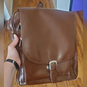 Brown Faux Leather Satchel Backpack